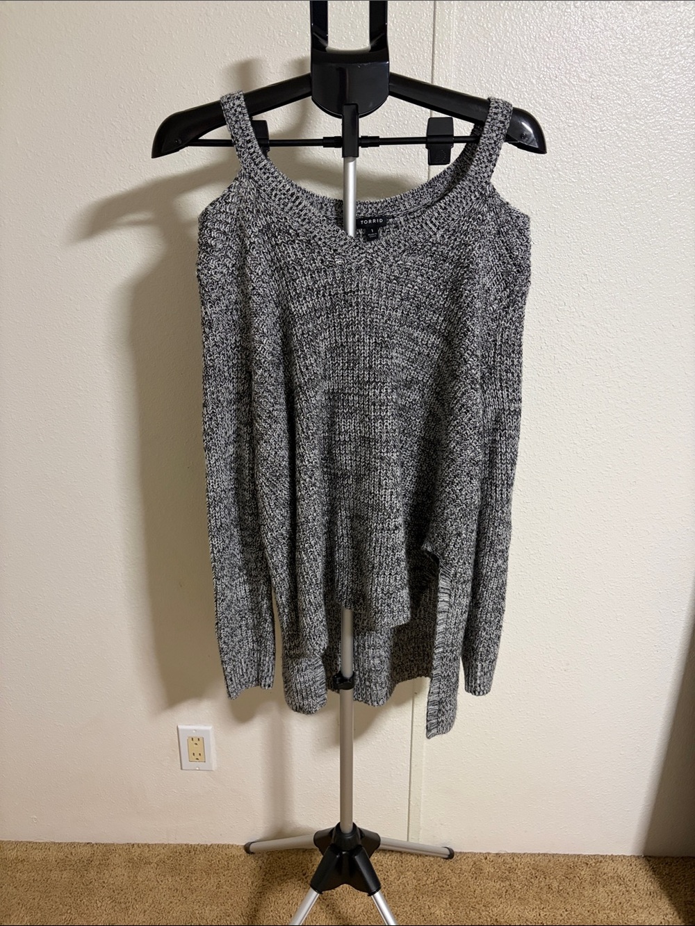 torrid Marled Gray Off-Shoulder Knit Sweater